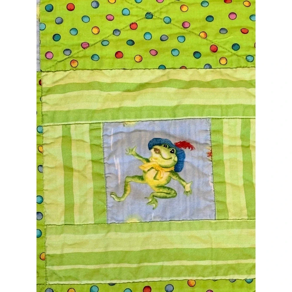 Handmade Quilted Baby Blanket Green  Frogs Polka Dot  34x25